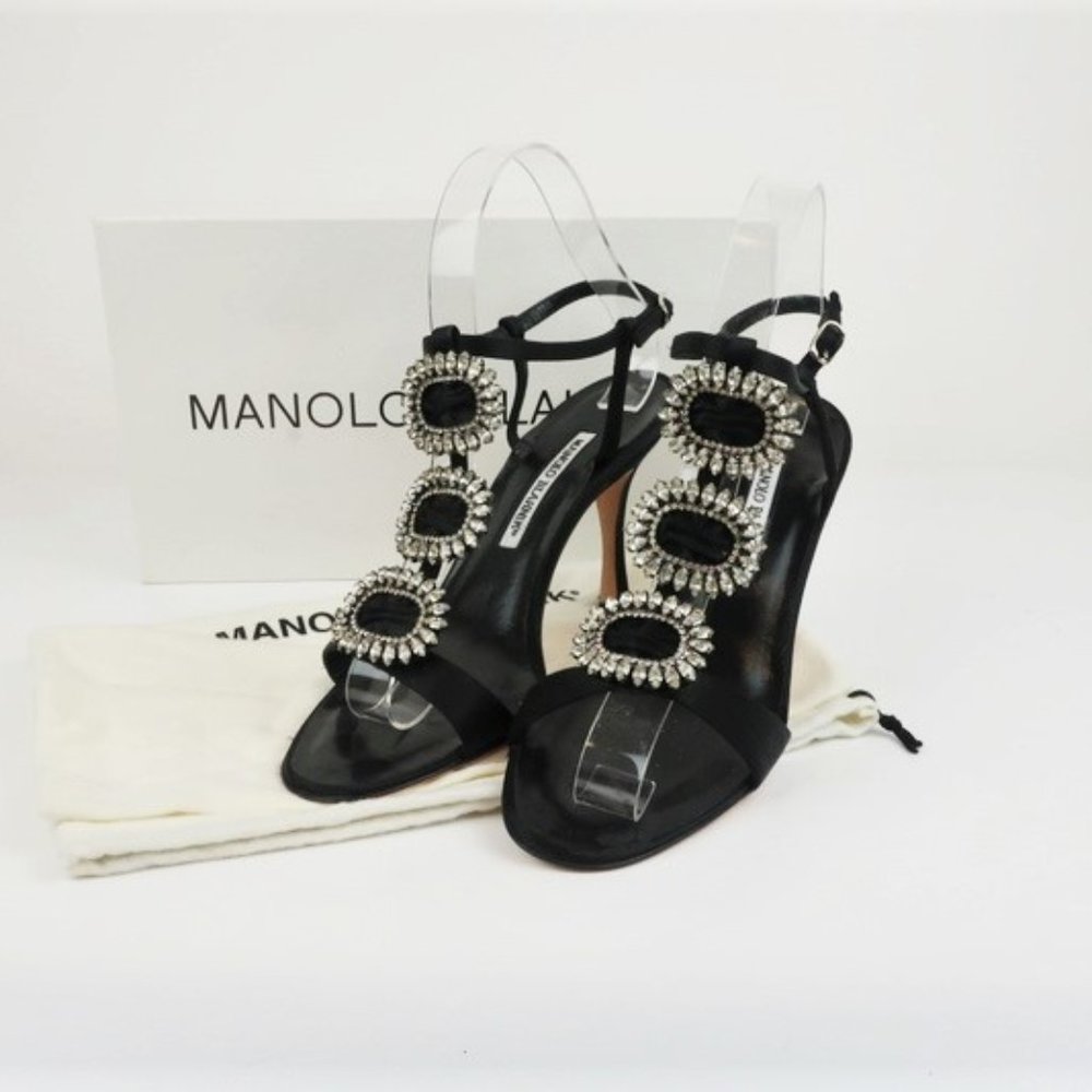 Manolo Blahnik Ochi Crystal Buckle Sandals Black - Picture 1 of 6